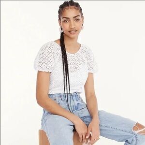 J. Crew V-back puff-sleeve white eyelet top sz 12